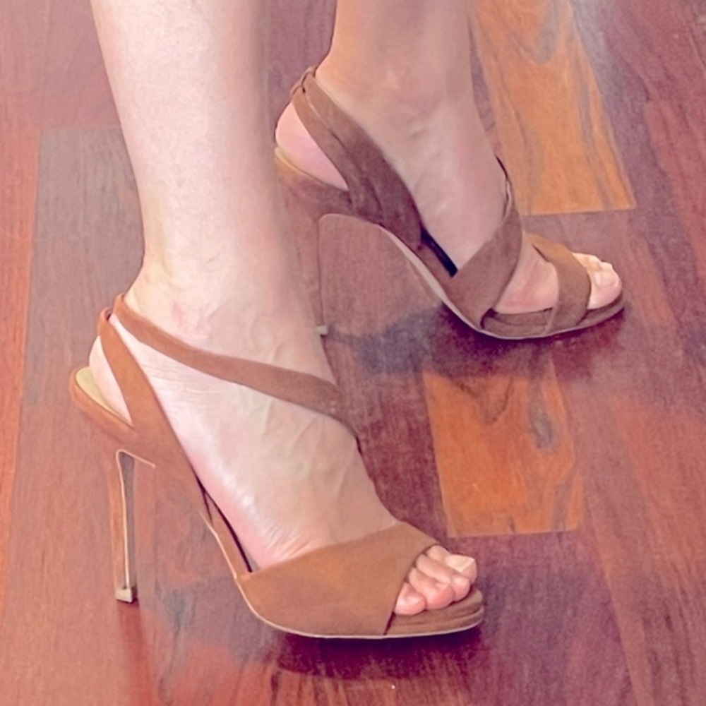 Zara Brown Tan Suede Heels Pumps